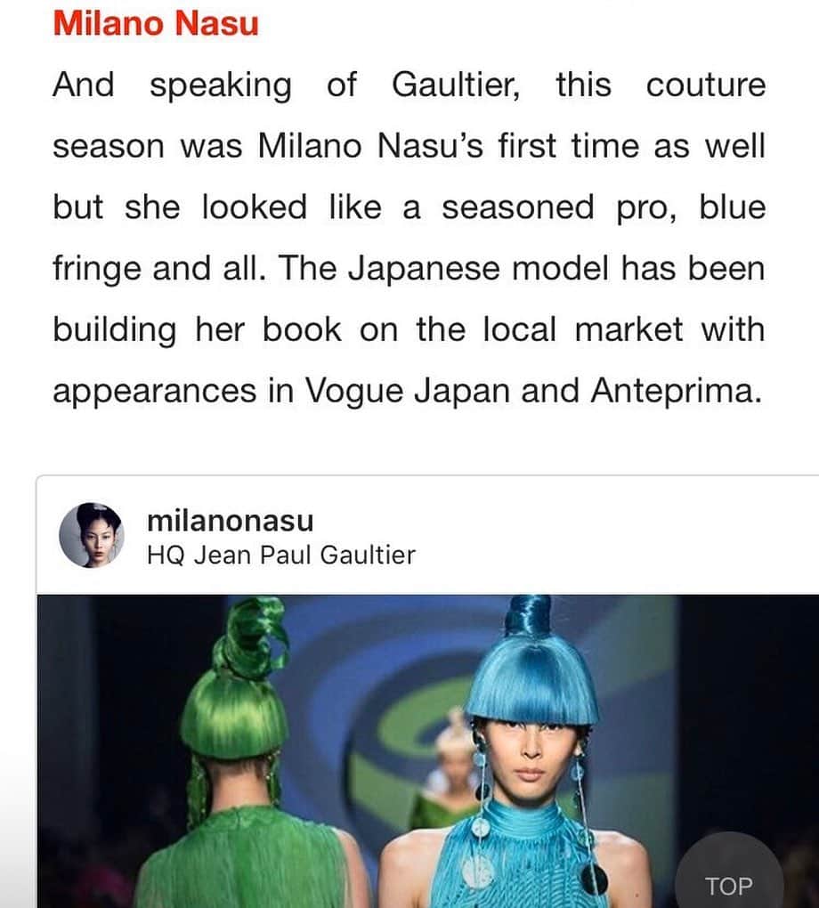 那須ミラノのインスタグラム：「@jpgaultierofficial .  It was an honor to walk the gaultier with the first couture in 2018💋  #jeanpaulgaultier#50th#pfw#hautecouture#paris#gaultier#couture#tb」