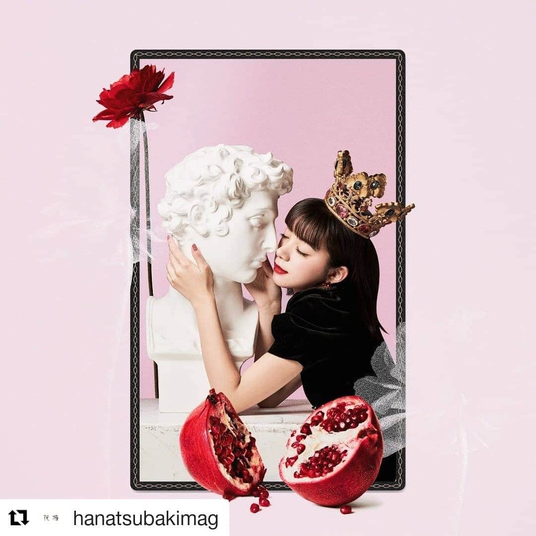 のインスタグラム：「#Repost @hanatsubakimag  WEB花椿で新連載が本日より公開しました。 資生堂のヘアメイクアップアーティスト百合佐和子　@sawakoyuri がつくるヘアメイクと作家・福田裕子さんによる 、ジュエル・メッセージ企画「YURI♡QUN CARD / ユリ♡キュン カード 」がスタートしました！ 毎月の新月のころに、恋に効くかわいいビジュアルと宝石のような言葉が届きます。  Vol.１では、女優の池田エライザさん @elaiza_ikd がガーネットに秘められた甘酸っぱい恋心を演じてくれました。 URLではGIF動画とメッセージがご覧になれます。 →@hanatsubakimag profile URL　http://hanatsubaki.shiseidogroup.jp/fortune/6868/  model @elaiza_ikd  hair ＆ makeup @sawakoyuri  stylist @nao_now set design @chihohirano  #資生堂#shiseido#花椿#池田エライザ #hanatsubaki#メイク#makeup#garnet#ガーネット#新連載」