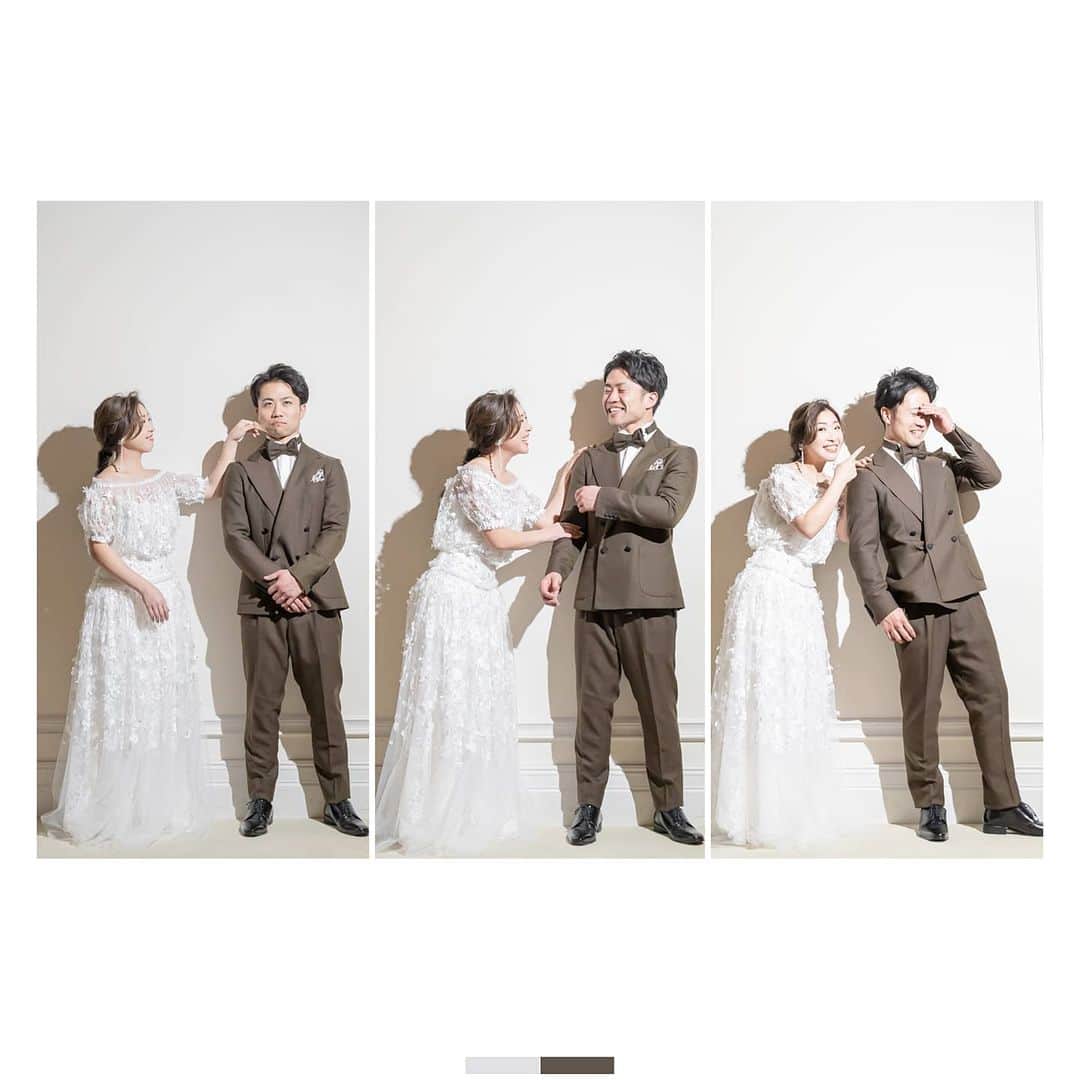 のインスタグラム：「新郎が固まってるときは、新婦にちょっかい出させるのが一番てっとりばやい。 . . . #JUNOの前撮り . . .」