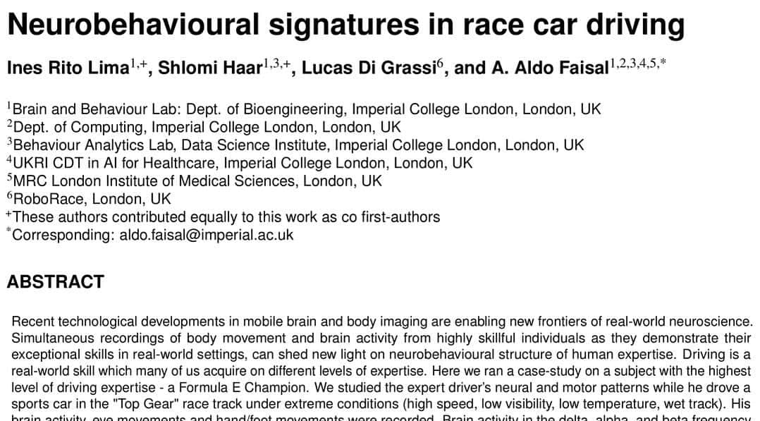 ルーカス・ディ・グラッシさんのインスタグラム写真 - (ルーカス・ディ・グラッシInstagram)「Very happy to present the first scientific paper I contributed to publish: NEUROBEHAVIORAL SIGNATURES IN RACE CAR DRIVING - by London Imperial College’s Prof Also Faisal, Ines Rito Lima, Shlomi Haar and Lucas di Grassi + together with @Roborace team. —- Free paper pdf download at the link in bio.」1月26日 1時06分 - lucasdigrassi