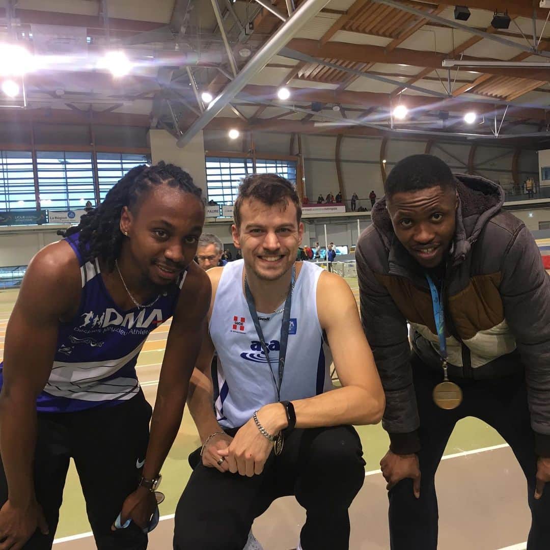 クリストフ・ルメートルのインスタグラム：「Rentrée tranquille lors des régionaux à Aubiere où je remporte le 60m. Le but est de se mettre en condition pour préparer les meetings à venir de la saison indoor. Place à un 200m demain. #asics #competition #sprint #athletisme #championnat」