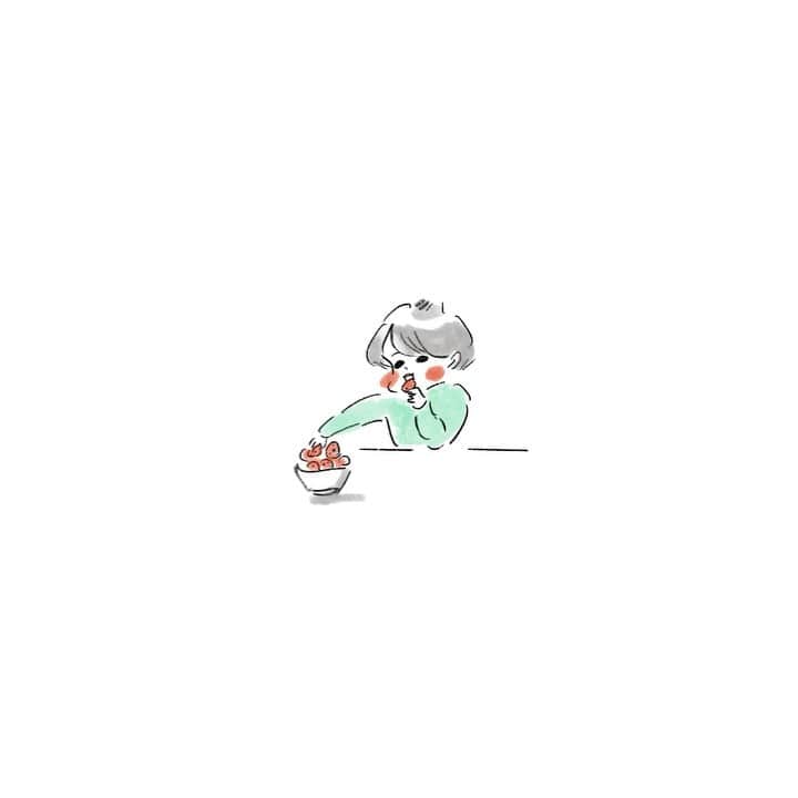 のインスタグラム：「GIFアニメみたいにイチゴを食べるゆめこ🍓 本当にこんな感じすぎて これ見せたらまめが爆笑した😂 #まめちゃん #ゆめこ #兄妹 #こども #家族 #きょうの息子 #きょうの娘 #絵日記 #イラスト #procreateapp #conceptapp #ipadpro #applepencil」