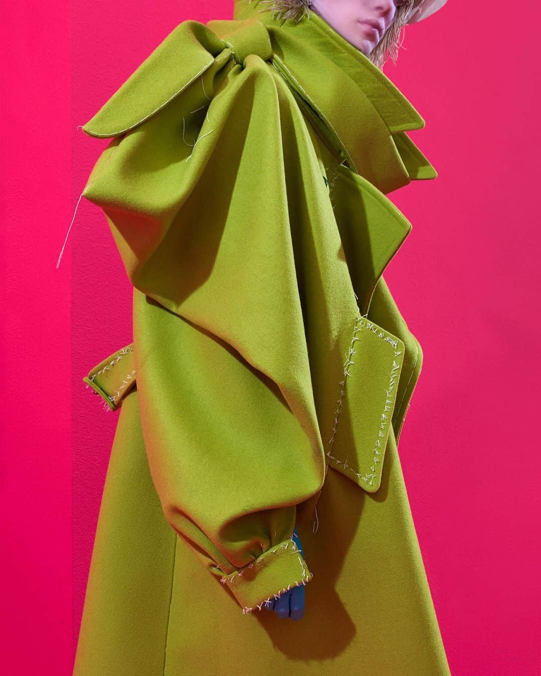 Maison Margielaさんのインスタグラム写真 - (Maison MargielaInstagram)「#MaisonMargiela ‘Artisanal’ Co-ed SS20 Collection designed by @JGalliano Look 2 Pistachio wool overcoat with an asymmetric bow sleeve and neck detailing and ceramic buttons, worn over a yellow crêpe de cine bias-cut dress. White Maison Margiela x Reebok shoes.」1月26日 16時23分 - maisonmargiela