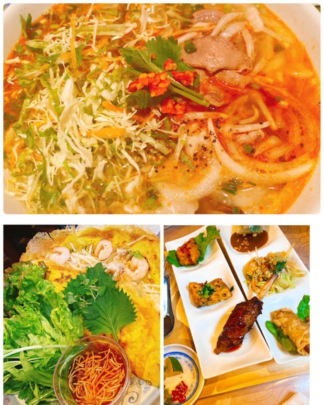 中西悠理さんのインスタグラム写真 - (中西悠理Instagram)「ちょっと食べ過ぎたけど‥‥🇻🇳 後悔はしていません🐤  ベトナム料理はそこまで辛いイメージがなかったけれど、ブンボーフエ（写真上の麺）は赤唐辛子が結構効いてる🤤  2枚目は憧れのベトナムの民族衣装、アオザイ✨いつか着てみたいです😏  #ブンボーフエは今月3回目 #ベトナム料理 #旨辛 #アオザイ」1月26日 17時32分 - yuuri.nakanishi