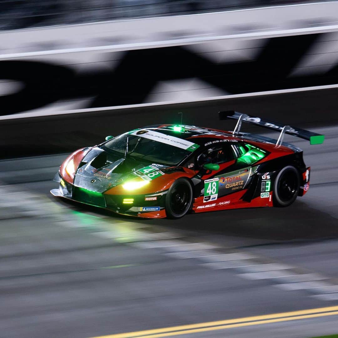 ランボルギーニのインスタグラム：「Lamborghini celebrates famous third @imsa_racing 24 Hours of Daytona victory with sensational one-two finish. #48 @paulmillerracing claims GTD win with @andreacalda , @bryanwsellers , @coreylewis48 and M. Snow, @magnusracing by GRT Huracán finishes a close second.  #Lamborghini #LamborghiniSc #Rolex24 #Daytona」