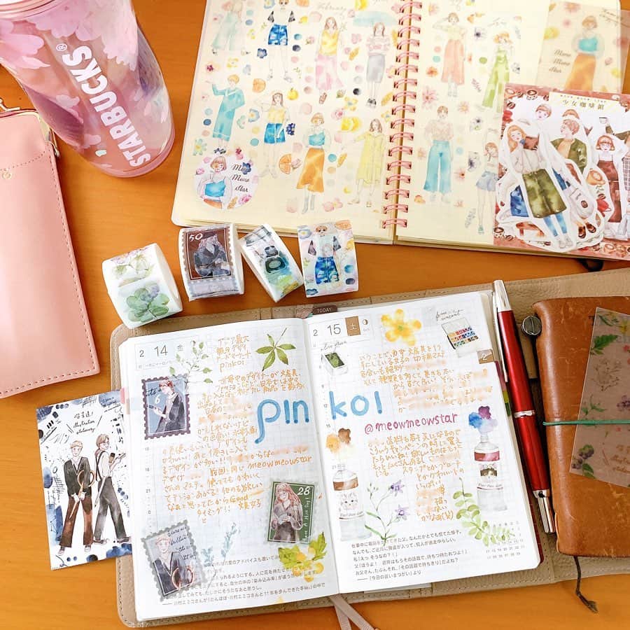 のインスタグラム：「2020.02.25.火  アジア最大級の海外通販サイトPinkoi ( @pinkoijp )さまからマステが届きました😍  こちら、以前購入したマステと同じデザイナーさま( @meowmeowstar )の物をチョイス。  前回も、水彩画の色合いがすごく気に入っていて他のも欲しいなぁ…と思ってたので嬉しい〜😍 切手型のマステは「女子文具手帖」と買いてありましたが、みんなそれぞれ文具を手にしてます😆 なによりも、この色がまたすごく好み😍  どのマステも、絵の具やインクで遊んでるみたいな気分になれますね〜😆 Pinkoi ( @pinkoijp )では、  2/21(金)〜3/8(日)の期間、同一ショップ内で¥5,000以上お買い物すると、¥500オフになるキャンペーンがあるそうです✨  チェックしてみてね👍  #pinkoi  #ピンコイ #Pinkoi文房具 #pr  #ほぼ日#ほぼ日手帳#ほぼ日weeks#ほぼ日手帳weeks#hobonichi#トラベラーズノート#travelersnote#travelersnotebook#手帳#スケジュール帳#手帳タイム#ノート#マステ#マスキングテープ#文具好き#文房具#文具#スタバ#スターバックス#うちカフェノート部」