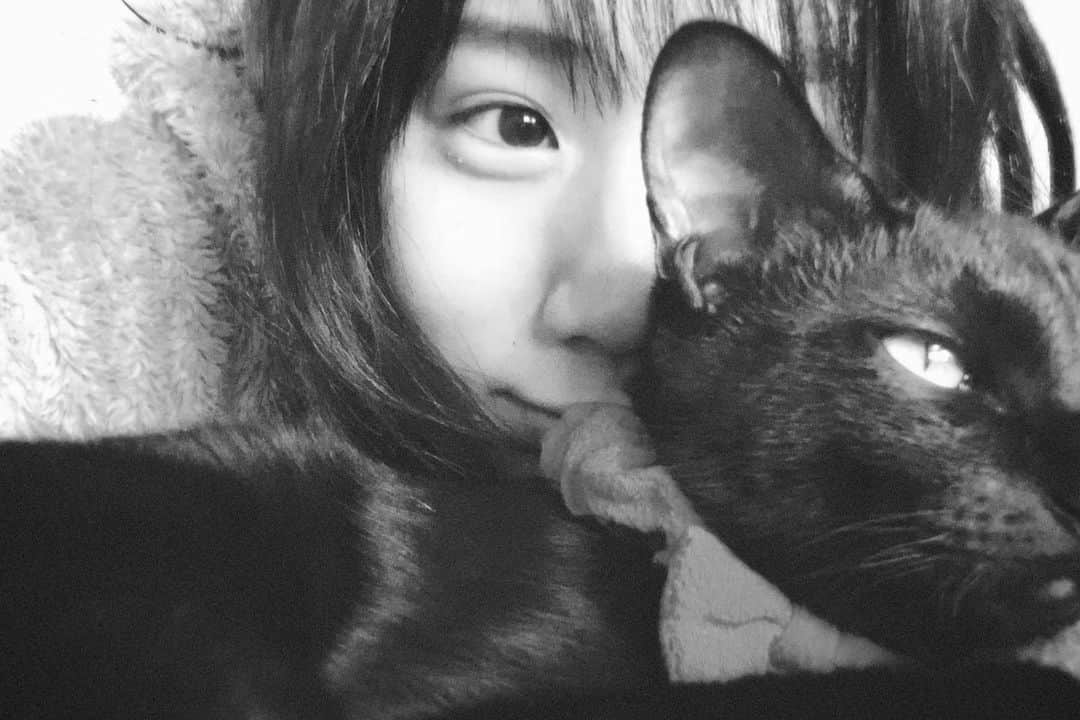 秋山ゆずきのインスタグラム：「. . 白黒でも、黒猫は黒だった🐱 #猫」