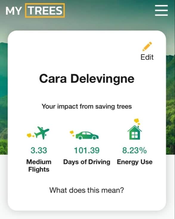 カーラ・デルヴィーニュのインスタグラム：「To my UK friends - check out @mytreesofficial, an awesome new climate initiative where you can plant & protect trees every month with @conservationorg and win prizes in return!」