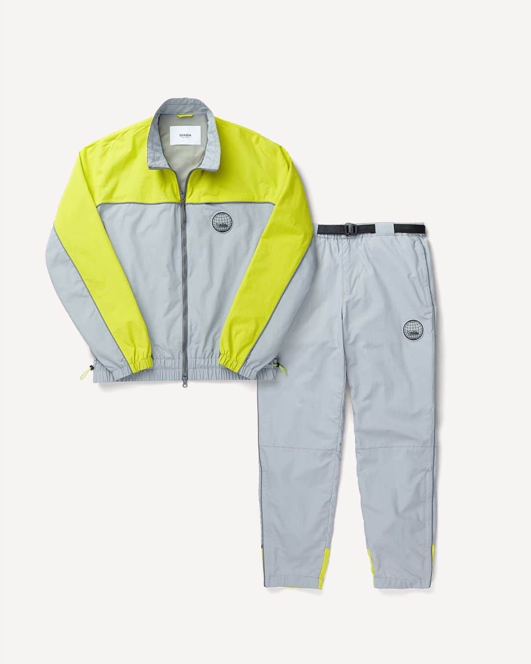 オバディア&サンズのインスタグラム：「The Nylon Globe Wind Suit is constructed with a textured nylon and features multi pocket design, reflective trim and rubberized globe patch. Now available online.」