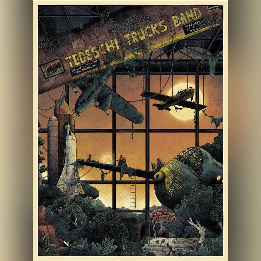 テデスキ・トラックス・バンドのインスタグラム：「Back in DC to finish our four night run at the Warner Theatre. Doors open for two sets of TTB music at 7pm and this weekend’s poster is by @raileybaceprints, 18x24 with limited signed copies at the merch table.」