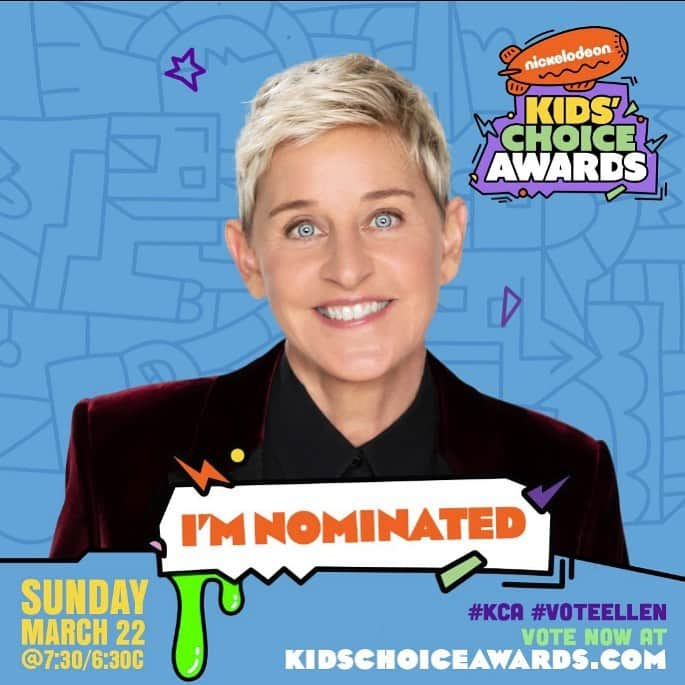 エレン・デジェネレスさんのインスタグラム写真 - (エレン・デジェネレスInstagram)「Well, thank you, kids. They nominated me for a Kids' Choice Award. Wanna vote? Go to kidschoiceawards.com!」2月22日 7時48分 - ellendegeneres