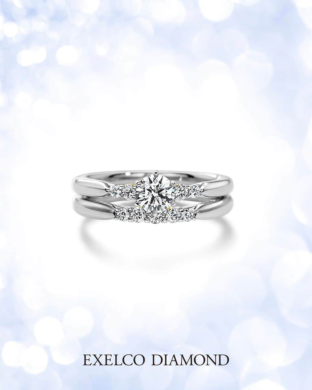 エクセルコ ダイヤモンド 婚約指輪♔結婚指輪のインスタグラム：「. EXELCO DIAMONDでは、 輝きを引き立たせるセットリングを多数 ご用意しております。 . 〝Ensemble〟アンサンブル 最上級に美しいダイヤモンドとリングが共鳴しあい、 美しい音が鳴り響く。  そんなイメージで創り上げたデザインです。  華奢な手元に上品に輝きます。 .  店舗一覧 東京本店/盛岡店/仙台店/新潟店/青山店/町田マルイ店/横浜店/みなとみらい店/大宮店/ 宇都宮店/高崎店/ららぽーと沼津店/静岡店/浜松店/金沢店/長野店/松本店/名古屋本店/大阪店/ 梅田店/京都店/神戸店/広島店/福岡店/ヒルトン福岡シーホーク店/小倉店/博多店/長崎ハマクロス411店/熊本店 . #exelcodiamond  #エクセルコダイヤモンド #ファッションジュエリー」