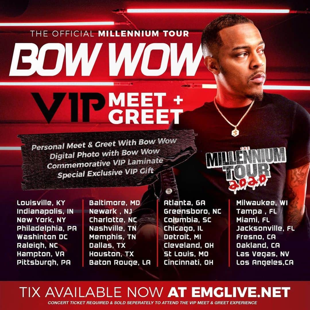 バウ・ワウさんのインスタグラム写真 - (バウ・ワウInstagram)「The official VIP Meet & Greet #Bowwow #millenniumtour2020 heres your chance to kick it with me! GRAB YOUR TICKETS NOW! And dont forget to purchase your tickets to the #millenniumtour2020 link in bio! GET YOUR MEET & GREET tix at emglive.net」2月23日 0時12分 - shadmoss
