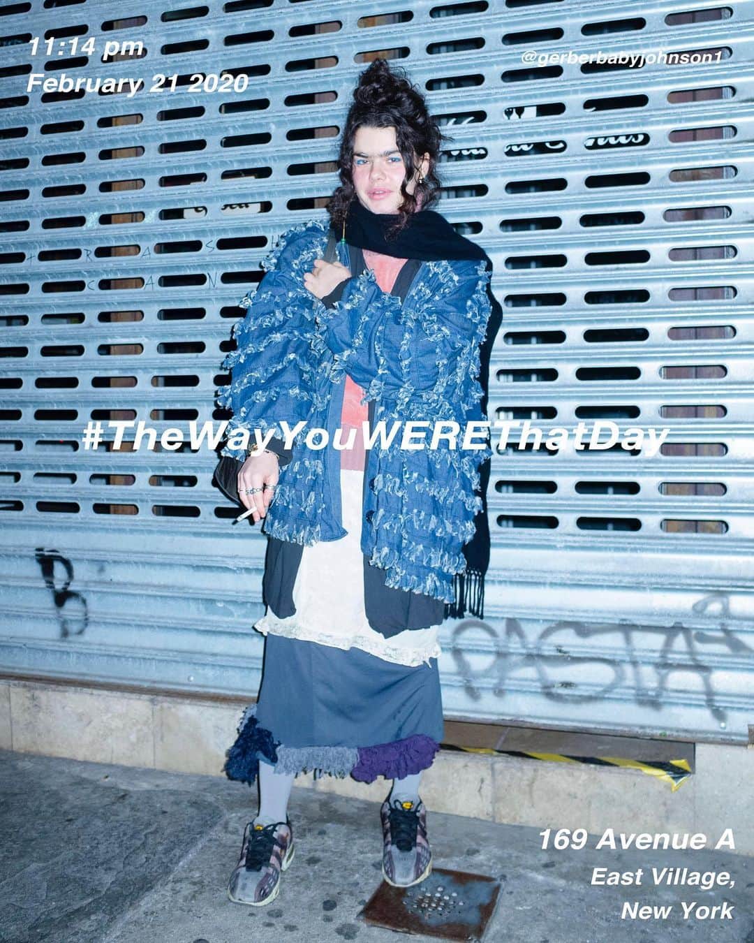 筒井心一のインスタグラム：「@gerberbabyjohnson1 on 169 #AvenueA at 11:14 pm, February 21 2020, #NewYork ﻿ #OutfitOfTheDay = #TheWayYouWEREThatDay #TWYWTD #ShinichiTsutsui」
