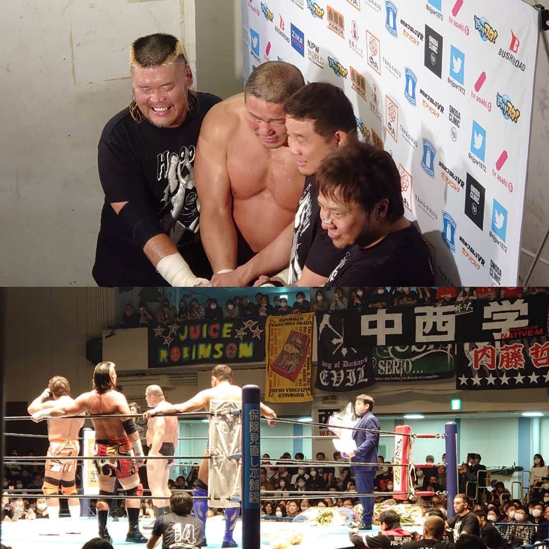のインスタグラム：「今日は新日本プロレス、中西学選手の引退試合でした。こんなにゴツい身体なのに危なっかしさがミックスされて、「もうしょうがないな〜」と許されてしまうマスコット的なキャラクター（笑）27年間お疲れ様でした！  #njpw #中西学引退」