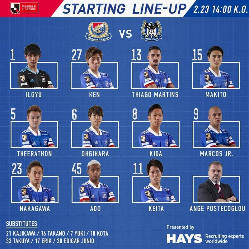 横浜F・マリノスさんのインスタグラム写真 - (横浜F・マリノスInstagram)「Yokohama F.Marinos Team News vs Gamba Osaka! 本日のJ1リーグ第1節 ガンバ大阪戦のメンバーが発表されました！ . #fmarinos #Jリーグ #スタメン #startingXI #jleague #HAYS」2月23日 11時59分 - yokohamaf.marinos