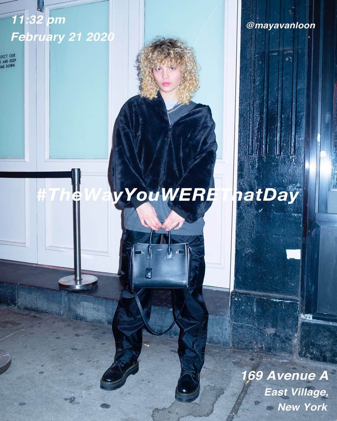 筒井心一のインスタグラム：「@mayavanloon on 169 #AvenueA at 11:32 pm, February 21 2020, #NewYork ﻿ #OutfitOfTheDay = #TheWayYouWEREThatDay #TWYWTD #ShinichiTsutsui」