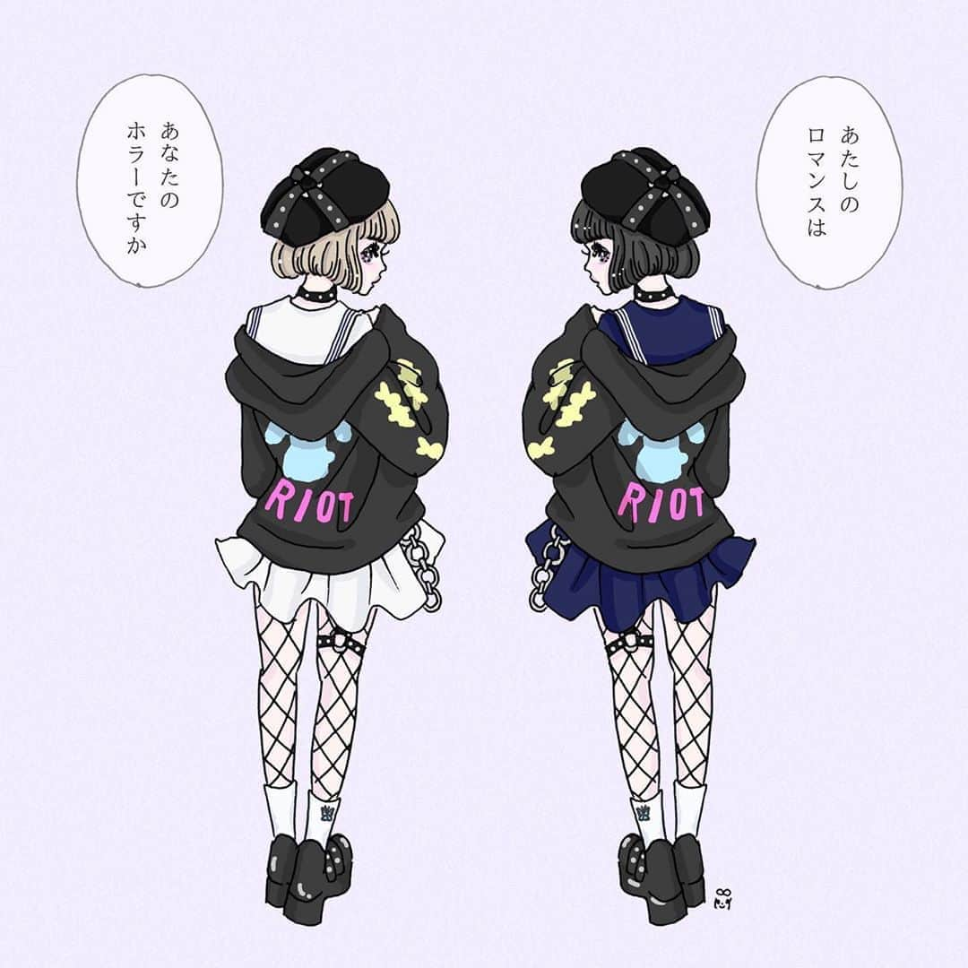 大石蘭さんのインスタグラム写真 - (大石蘭Instagram)「⛓RIOT SCHOOL GIRL⛓ . . #イラスト #ファッションイラスト #ガールズイラスト #地雷女子 #地雷系女子 #地雷女 #地雷コーデ #病みメイク #量産型 #量産型女子 #ぴえん #イラストグラム #セーラー服 #ベレー帽 #パーカー  #illustration #tokyogirls #tokyofashion #japanesefashion」2月24日 17時28分 - wireless_ran