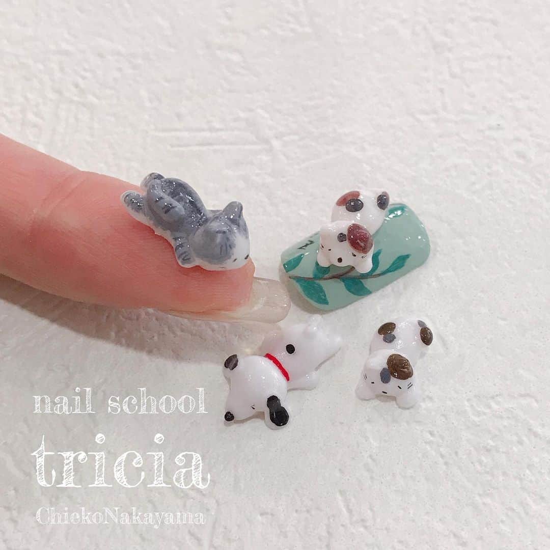 なかやまちえこのインスタグラム：「ネコチャン🐈⠀ 2020.02.24 nailschool tricia⠀ 次回ネイリスト検定1級アート⠀ ＊生徒さんみんな上手でperfect‼︎でした✨✨tricia校長の牧先生と一緒に授業させていただきました😌🙏💓牧先生はスクール時代の先輩で、初めて働いたネイルサロンも同じで、その後triciaと、ネイル始めてからずっとご一緒させて頂いているのですが、すごく優しくて、技術も教えるのも上手で、久々に授業ご一緒させていただいて、改めてすごさを実感しました…！わたしも頑張ります！！検定受験される生徒さんみなさんもがんばりましょ！応援してます📣！😊😊😊⠀ （写真にいる犬は休憩時間に作ってました。検定は関係ないです💦）　#nail #nails #nailart #ネイル #美甲 #ネイルアート  #clou #nagel #ongle #ongles #unghia #japanesenailart #manucure #네일 #젤네일 #네일아트 #네일리스트 #japanesenails #manicurist #gelnails #أظافر #tricia #nailschool #ネイルスクール #トリシア #表参道 #ネイルスクールトリシア #ネイルスクールtricia @nailschooltricia @sachiyo_maki」