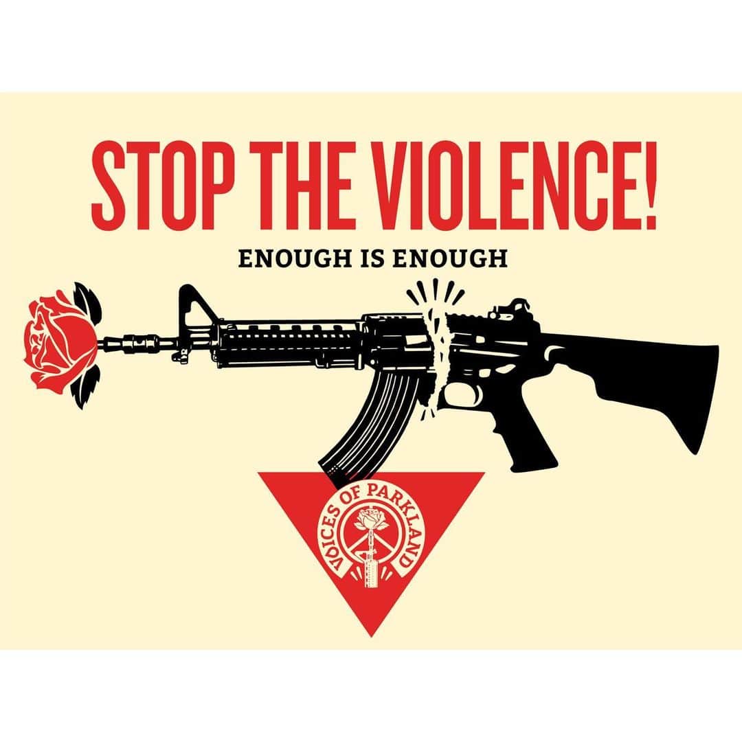 Shepard Faireyのインスタグラム：「I created art to support Voices of Parkland and Brady (@bradybuzz), because I want to do my part in the fight against gun violence. My art will be available at the LA screening on Feb. 12 as prints, t-shirts, sweatshirts and skate decks. More information coming soon, but if you want to be part of an amazing project, buy your tickets to see the film, watch the panel, and get whatever tool of empowerment that suits you. Thanks for caring! - Shepard ⠀⠀⠀⠀⠀⠀⠀⠀⠀ Voices of Parkland - Premiering Feb. 12th at the Ace Hotel Downtown Los Angeles, 7pm. @theatre_acedtla Buy tickets through the link bio. Directed by Jeff Vespa Exec. Produced by Judd Apatow」