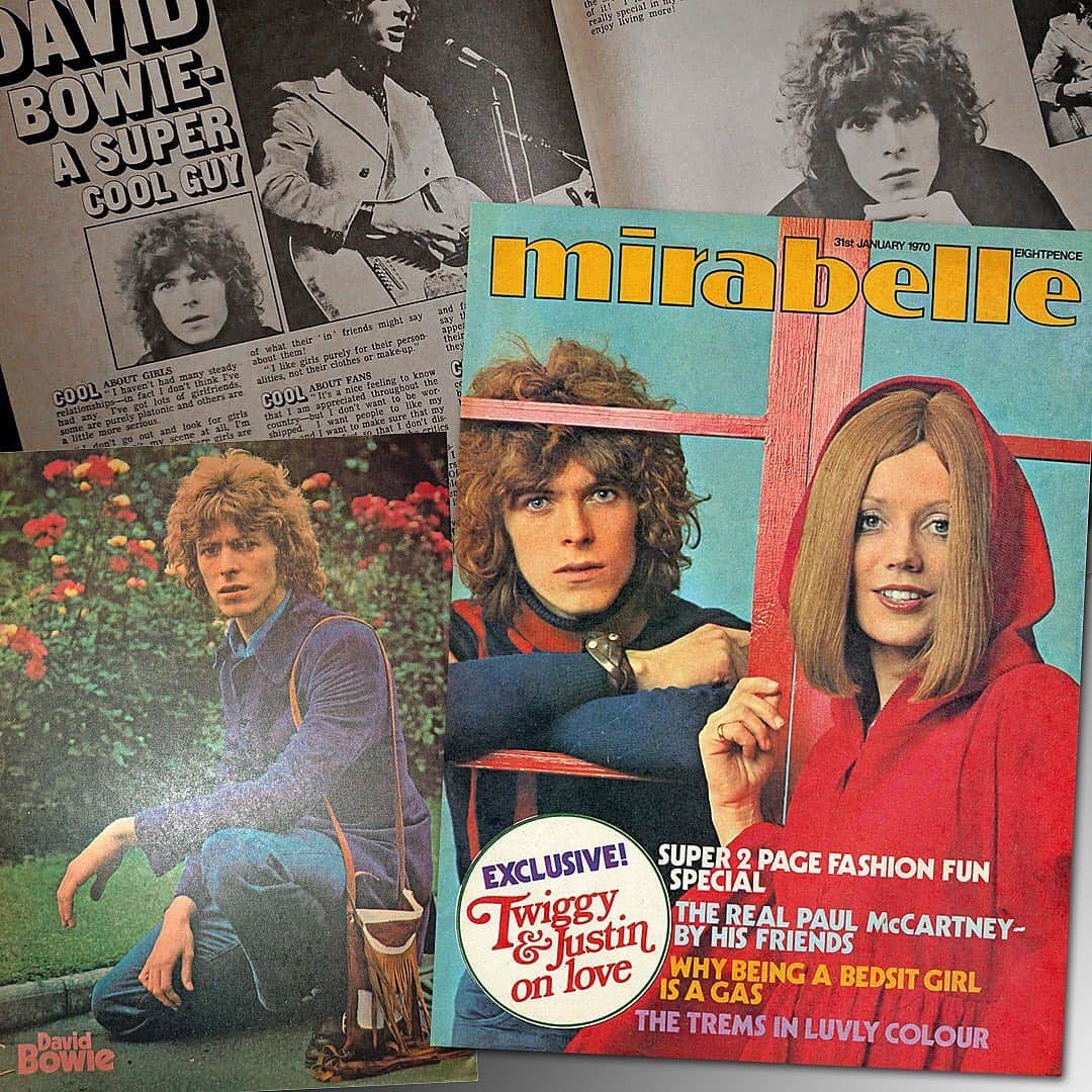 デヴィッド・ボウイさんのインスタグラム写真 - (デヴィッド・ボウイInstagram)「FIRST BOWIE MIRABELLE COVER IS FIFTY TODAY “Eight new pence to have a go...” Fifty years ago today, David Bowie was featured on the cover of the UK’s Mirabelle magazine.  He appeared as an uncredited model with a caption inside which read: “OUR COVER – Super Red Riding Outfit from Kensington Market”, and that wasn’t even a description of his outfit.  Of course, Mirabelle had kicked of the new decade with a full-page colour back cover of our man at the start of January. They also thought enough of him to go with a double-page spread at the start of March.  This began a relationship that culminated in a few more front covers for the magazine and a two-year weekly column called: Bowie – My World…but that’s a whole other story.  The mag still turns up occasionally, but you’re unlikely to pick it up for the original cover price of Eight Pence.  FOOTNOTE: The Twiggy and Justin mentioned on the cover nearly helped Bowie onto the cover of Vogue almost four years later. But instead the image was used for the cover of the Bowie Pin Ups LP sleeve instead…But that’s another whole other story.  #BowieMirabelle  #BowieMagazineCover」2月1日 8時59分 - davidbowie