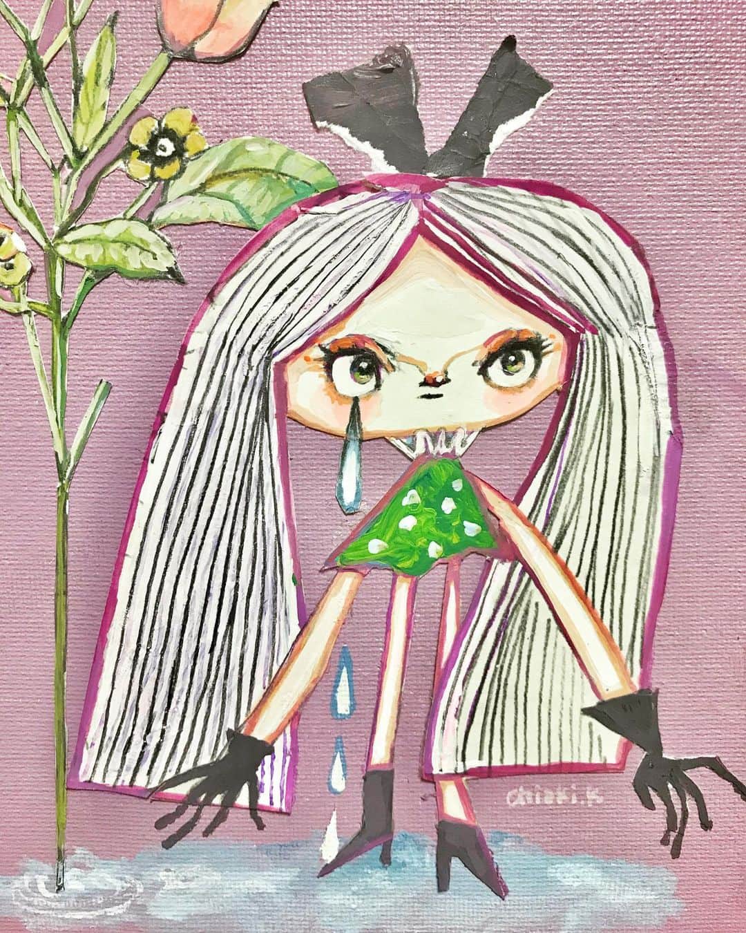チアキコハラのインスタグラム：「新作💘  #art #artwork #女の子 #すもーきーからー  #flowers #characterdesign  #チアキコハラ#アート」