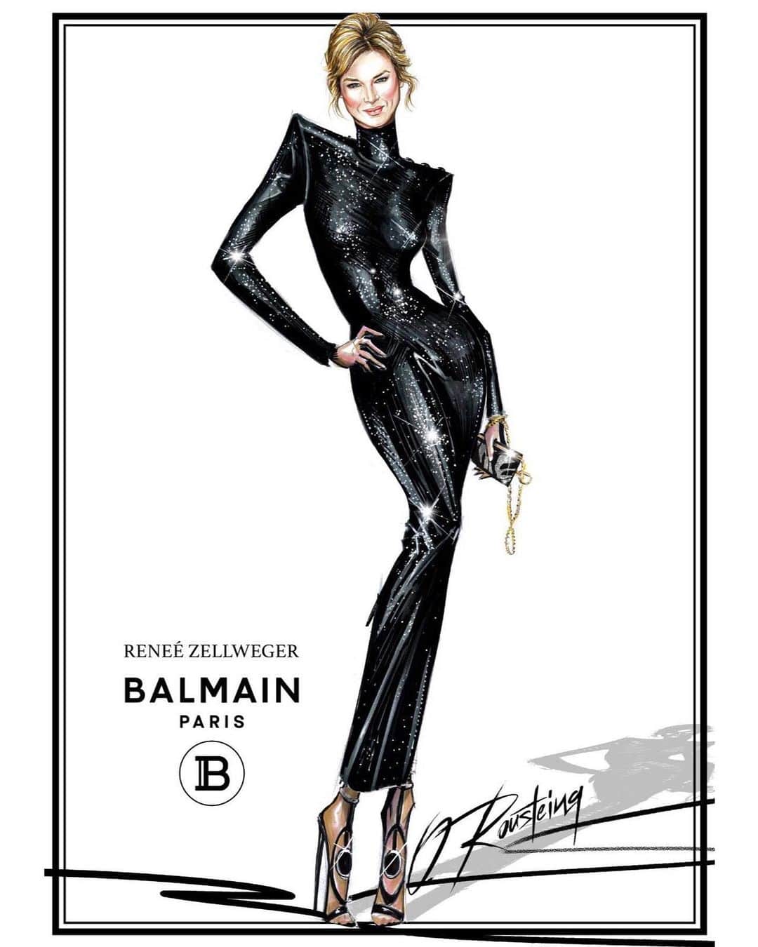 バルマンさんのインスタグラム写真 - (バルマンInstagram)「RENÉE Renée Zellweger’s custom-made #BALMAIN gown, sketch by creative director @olivier_rousteing.  #BALMAINARMY」2月2日 7時57分 - balmain