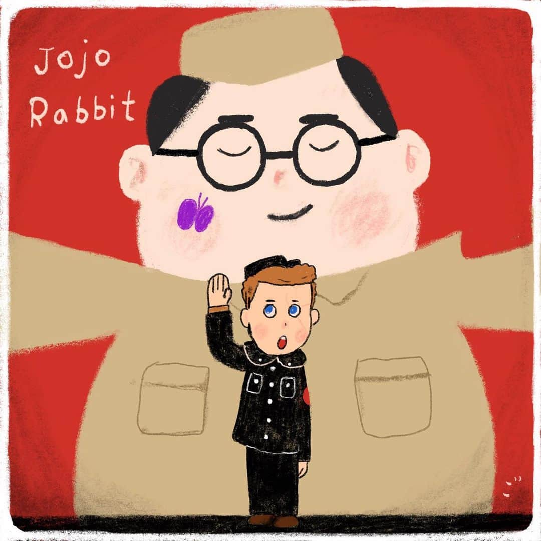 合田経郎のインスタグラム：「映画「ジョジョラビット」これも、この世界の片隅に。かな。かわいくて痛くて優しい。とにもかくにもアイドルはヨーキー！ #jojorabbit  #らくがき生活」
