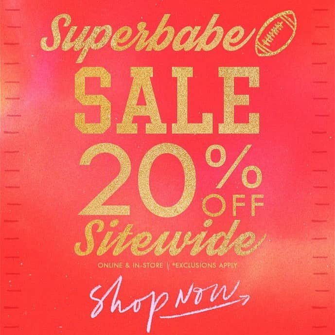 のインスタグラム：「our annual superbabe sale is on! 20% off sitewide! (some exclusions apply)❤️🏈」