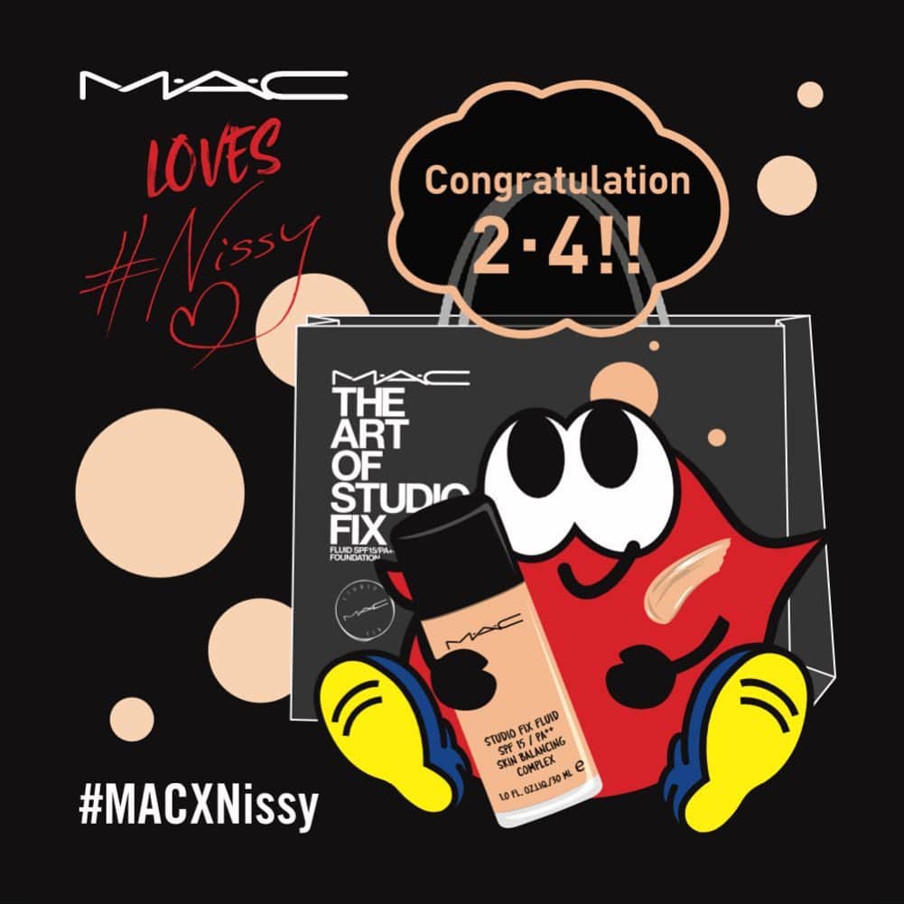 M∙A∙C Cosmetics Japanさんのインスタグラム写真 - (M∙A∙C Cosmetics JapanInstagram)「【※リグラム(再投稿)対象投稿※】﻿ 明日、2月4日はNissyの日！﻿ Nissyの日を記念して、2月4日(火)限定で﻿ 全国のM･A･C店舗にて、﻿ #MACXNissy コラボステッカーをプレゼント🎁﻿ ﻿ ﻿ 【お渡し条件】﻿ <STEP 1> M・A・C日本公式インスタグラムまたは、﻿ ツイッターの※2月3日(月)12時24分の投稿※を、リグラムまたはリツイート(再投稿のこと)﻿ (インスタグラムで投稿される際は #MACXNissy を入れて下さい)﻿ ﻿ <STEP 2> 2月4日(火)にM･A･C店舗にて、リグラムまたはリツイート画面を提示 (2月3日18時時点 修正)﻿ ※お好きなM･A･C製品のタッチアップ(お試し)はお渡しの必須条件ではなくなりました※﻿ ﻿ ﻿ 【配布時間】﻿ 第1回：店舗オープン*～なくなり次第終了﻿ 第2回：15:00～なくなり次第終了﻿ 第3回：18:00～なくなり次第終了 ﻿ ﻿ ※オープン時間は店舗によって異なります。お近くのM・A・C店舗までお問合せ下さい。﻿ ※各配布時間の準備数量がなくなり次第終了となります。﻿ ※ お1人様、1枚までとさせていただきます。﻿ ※ 配布時間までの待機、並ぶ等の行為はご遠慮ください。当日は、店頭スタッフの案内に従って下さい。﻿ ※エスパル仙台店は休館日に伴い配布なし、小田急百貨店町田店は18時閉店に伴い配布は2回のみです。 ﻿ ﻿ ﻿ 皆さまのお越しをお待ちしております✨ ﻿ ﻿ ﻿ #Nissy﻿ #西島隆弘﻿ #24ファンデ﻿ #24時間﻿ #24色﻿ #2月4日﻿ #NissyDay ﻿ ﻿ ﻿ #MACCosmeticsJapan#MACコスメ#MACCosmetics#コスメ#メイク#スタジオフィックスフルイッド#スタジオフィックス#studiofix#ファンデ#ファンデーション#リキッドファンデーション#ベースメイク#カバー力#コラボ#アーティストコラボ#テカらない#美肌#メンズメイク#カラバリ#makeup #basemakeup」2月3日 12時24分 - maccosmeticsjapan