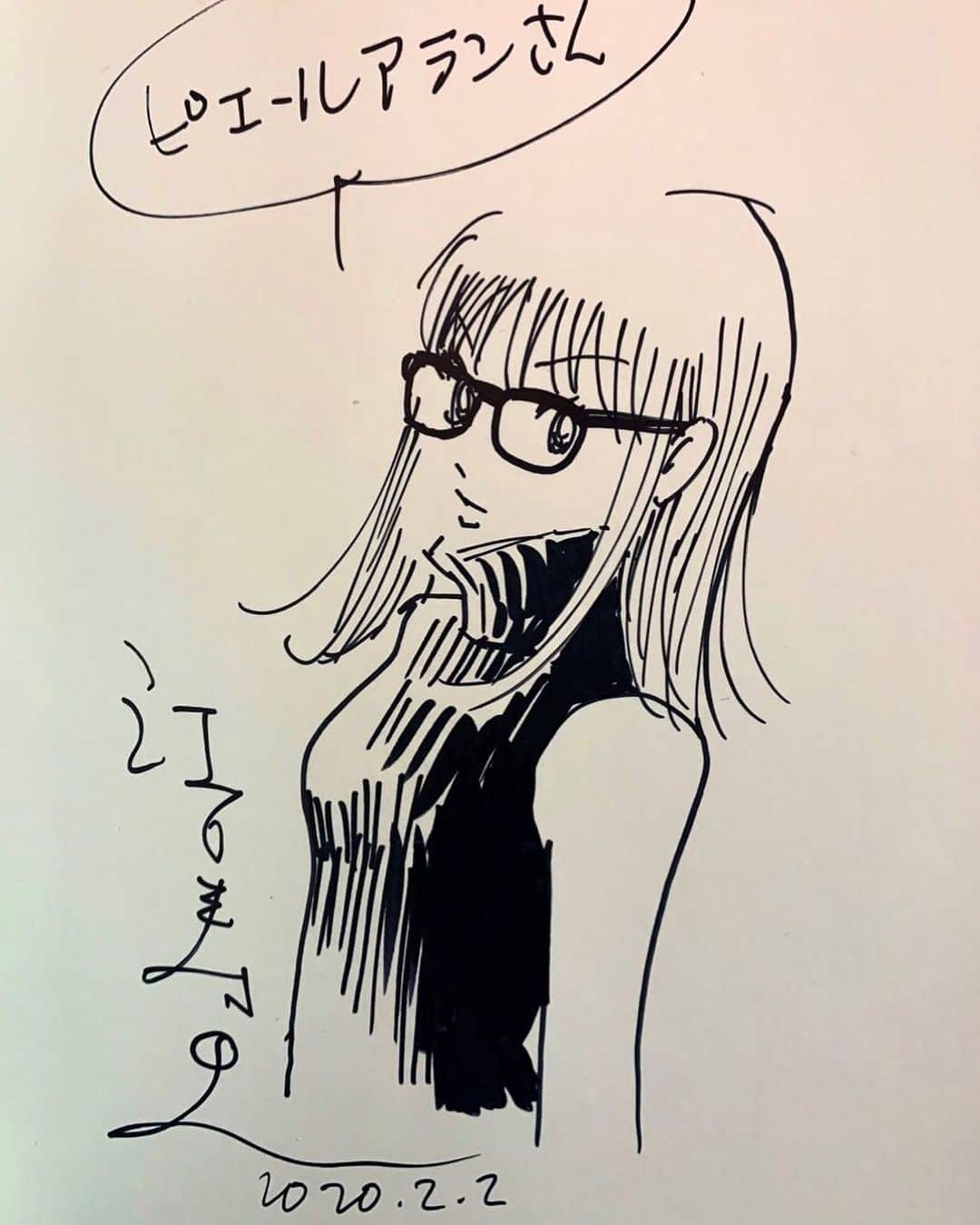 江口寿史のインスタグラム：「フランスのサイン会ではなぜか「メガネをかけたひばりくん」と「いばりさん(ひばりくんのお父さん)」のリクエストが多かった。」