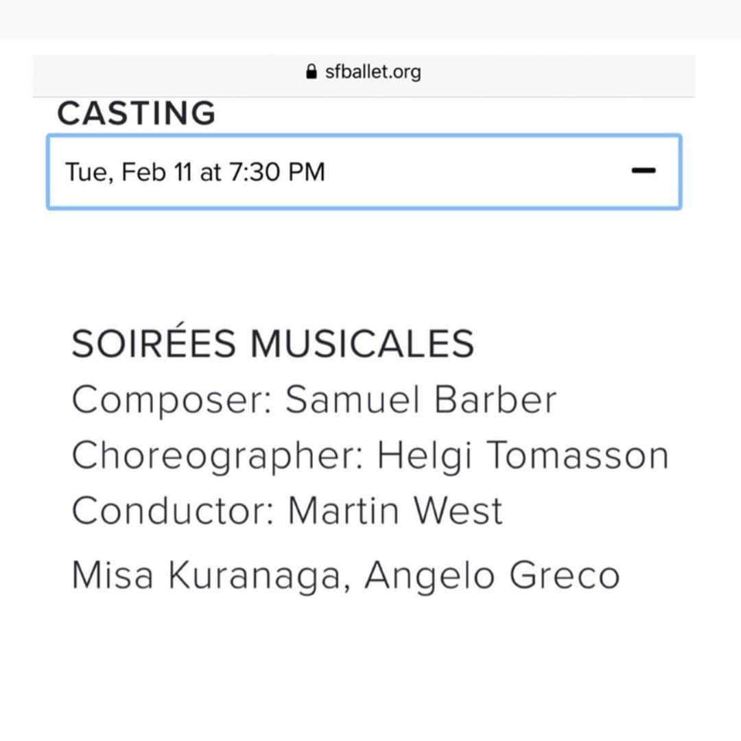 倉永美沙さんのインスタグラム写真 - (倉永美沙Instagram)「Program 2 starts in a week. A part of this program will be replaced with “Directors’s choice” and I will be dancing Helgi Tomasson’s Soirées Musicales with @_angelogreco_ First week is up on the website and I’m on 2/11 7:30pm, 2/14 8pm. プログラム2はヘルギトマソンのソワレミュージカルをアンジェロと踊ります。一週間目がウェブに上がっています。日程さ上記の通りです。#ballet #ballerina #sfb #ballerinalife #happy #happiness #dance #art #幸せ #バレエ #バレリーナ #rehearsal #work #season #program #next」2月4日 8時26分 - misakuranaga