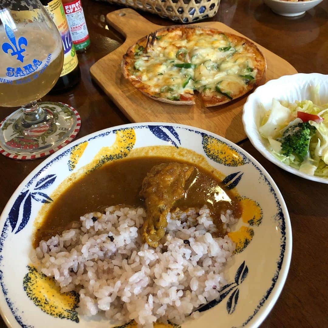 馬場典子さんのインスタグラム写真 - (馬場典子Instagram)「#どぶろく #きのこおろし和え #喫茶ランプ の#カレー #ピザ #蕎麦ビール #蕎麦クレープ で#直会 （笑）」2月4日 16時20分 - baba_channel