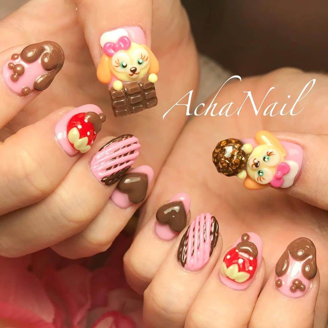 AchaNailさんのインスタグラム写真 - (AchaNailInstagram)「‪クッキーアンのバレンタインネイル🍫💕‬﻿ ﻿ ‪https://ameblo.jp/acha-nail/entry-12572688578.html‬﻿ ﻿ ‪#ネイル #ジェルネイル #フィルイン #フィルイン導入サロン #南池袋 #池袋 #池袋ネイルサロン #ネイルデザイン #チョコレートネイル #チョコネイル #キャラネイル #キャラクターネイル #バレンタインネイル #クッキーアン #ダッフィーネイル #クッキーアンネイル‬ #Nails #AchaNail #NailStagram #InstaNails #Nailart #JapaneseNailart #NailDesign #Gelnails #kawaii #네일 #CookieAnn #Duffy #Valentine #chocolatenails」2月4日 19時00分 - achanail