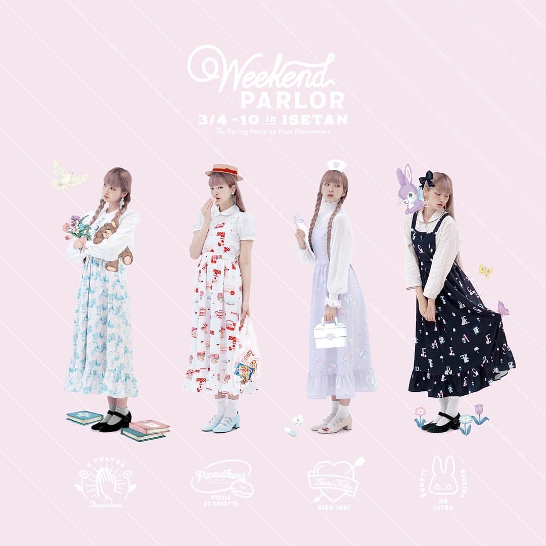 今井キラのインスタグラム：「💌Weekend PARLOR💌﻿ ﻿ イラストレーターによる"Weekend PARLOR"第２弾が伊勢丹新宿店で開催決定♡新生活にぴったりなステーショナリーや雑貨をはじめ、春らしいエプロンスカートなどかわいいアイテムが勢揃いします♡﻿ ４ブランドからNEWデザインのマスキングテープやmicarinaコラボアイシングクッキーも登場します！﻿ ﻿ EXHIBITORS﻿ 今井キラ @kiraimai﻿ Etoile et Griotte @etoile_griotte﻿ okappalover @okappalover﻿ Ms LUTRA @ms_lutra﻿ ﻿ ♡﻿ ﻿ Weekend PARLOR﻿ 3/4(水)〜10(火)﻿ 伊勢丹新宿店本館２階=イーストパーク/プロモーション﻿ ﻿ お問い合わせ先：﻿ 伊勢丹新宿店　大代表　03-3352-1111（代表）﻿ 午前10時～午後8時　※店舗休業日を除く﻿ ﻿ ♡﻿ ﻿ #weekendparlor」