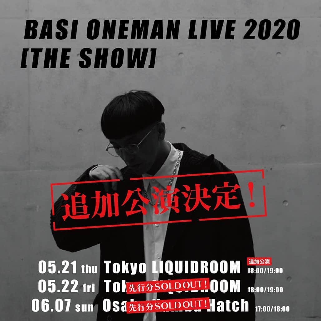 BASI（バシ）のインスタグラム：「. いよいよ明日 2/06 19:00〜 BASI『THE SHOW』追加公演  チケット最速先行スタート！ ※愛のままに×台風飯店ステッカー付 問： yumebanchi.jp  BASI ONEMAN LIVE 2020 『THE SHOW』 05.21 thu Tokyo LIQUIDROOM (追加公演） 05.22 fri Tokyo LIQUIDROOM (先行分終了) 06.07 sun Osaka Namba Hatch (先行分終了)  新しい音の世界でお待ちしております🌹」