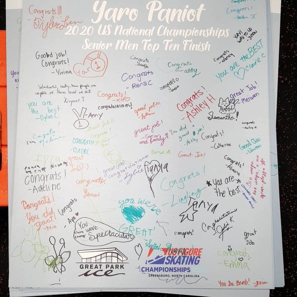 ヤロスラフ・パニオットのインスタグラム：「🙌 @cityofgreensboro for cheering us on...you are always first class! ••••••••••• 🙏 @usfigureskating for new opportunity...#USChamps is world class! ••••••••••• ♥️ to all who send me such great encouragement and support, you lift me up and help me fight to finish when I hurt 😖 ••••••••••• ✊ @slava_zagor @mishage8 and Phillip Mills  #USChamps20 #USFigureskating  photo credits @8annita 📷」