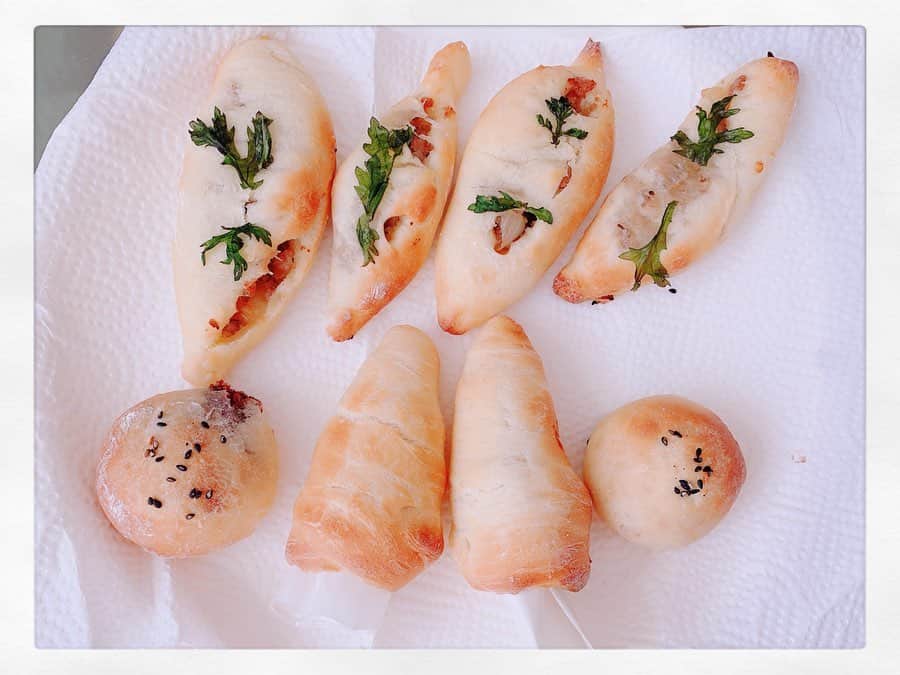 秋山莉奈さんのインスタグラム写真 - (秋山莉奈Instagram)「お休みの日に息子とパン作りしたよー♡ アンパンマンの顔作ってみたり、 工作みたいに楽しんでくれました☺︎ でも、欲張って餡子入れすぎて、アンパンからはみ出しちゃった(ㆀ˘･з･˘) #あんぱん#ピザパン#チョココロネ#シュガーパン#惣菜パン#手作り#手作りパン」2月6日 12時36分 - akiyama_rina