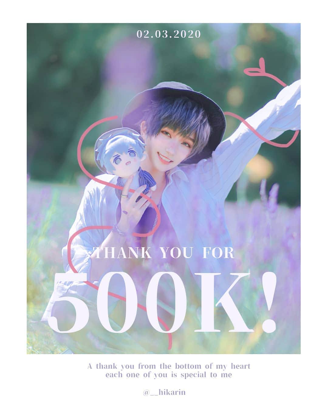 ひかりんのインスタグラム：「Slightly bit late , but a couple days ago you guys helped me reach 500k !! I don't know what to say really 😭 but THANK YOU , so much , for all the love you've given me . For this I want to do a cosplay that You want to see! Please let me know in the comments and the most popular suggestions will be made real 😊 thank you again and I love you all so much 💖 Photo | @lostdumplings」