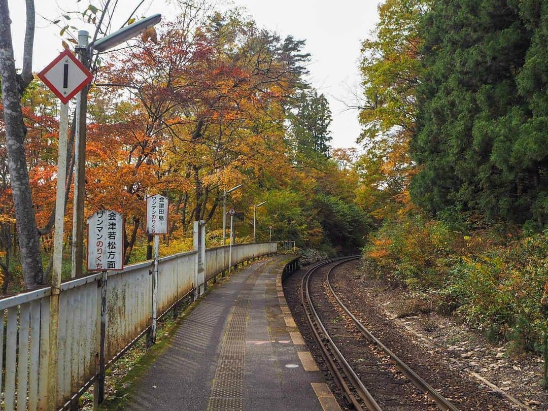 伊藤桃さんのインスタグラム写真 - (伊藤桃Instagram)「会津鉄道の旅パート2♡ 最初に下車したのは····· #塔のへつり駅 ✨ 国指定天然記念物の塔のへつりの最寄り駅です^^* 季節は11月あたま。ホームからも紅葉をかんじられます♡ 🚉 まるで林の中にたつ、山小屋のようなかわいらしい塔のへつり駅。 駅の中もまさにそのまま、素朴な雰囲気がとてもよきでした🥺 6.7枚目: 駅の入口も可愛らしいですよね✨ 🚉 もちろん、せっかくなので約1時間半の停車時間の間に、塔のへつりにも向かいましたよー！ 8枚目: 踏切にあった車両のマークかわいい🥰 9枚目: ああ、こんなローカル線の雰囲気がただすきです。 10枚目: もう1枚はれたので自撮りペタリ。笑笑 塔のへつり編につづく(❁´ω`❁) 🚉 #会津鉄道  #ローカル線の旅  #ローカル線の駅 #japan_of_insta  #タビジョ」2月7日 19時47分 - itomomo_tetsu