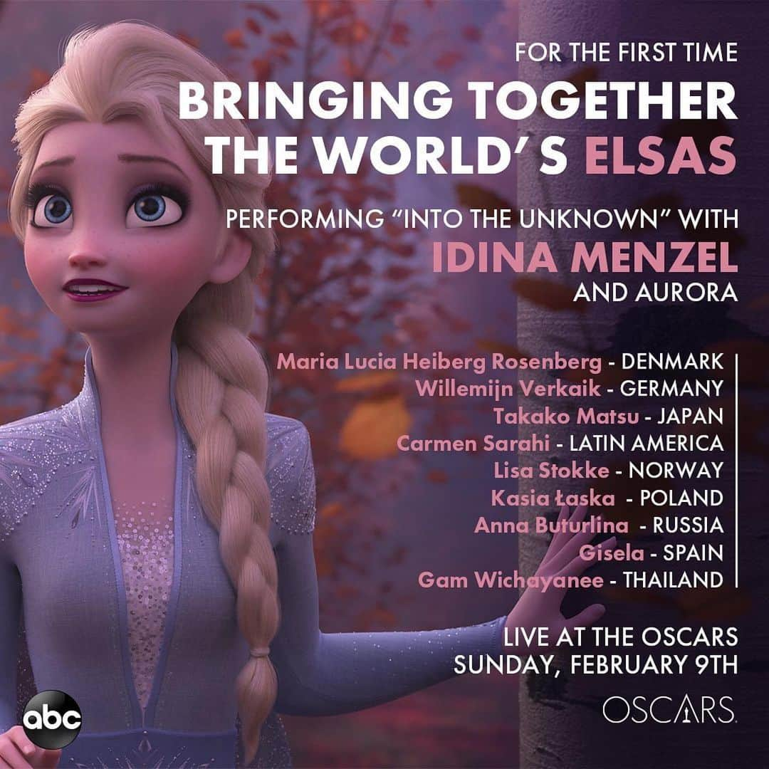 イディナ・メンゼルさんのインスタグラム写真 - (イディナ・メンゼルInstagram)「#Repost @disneyfrozen ・・・ The voices of #Frozen2’s Elsa from Denmark, Germany, Japan, Latin America, Norway, Poland, Russia, Spain and Thailand will join @IdinaMenzel and AURORA on stage for an unforgettable performance of “Into the Unknown” at the #Oscars.」2月8日 3時26分 - idinamenzel