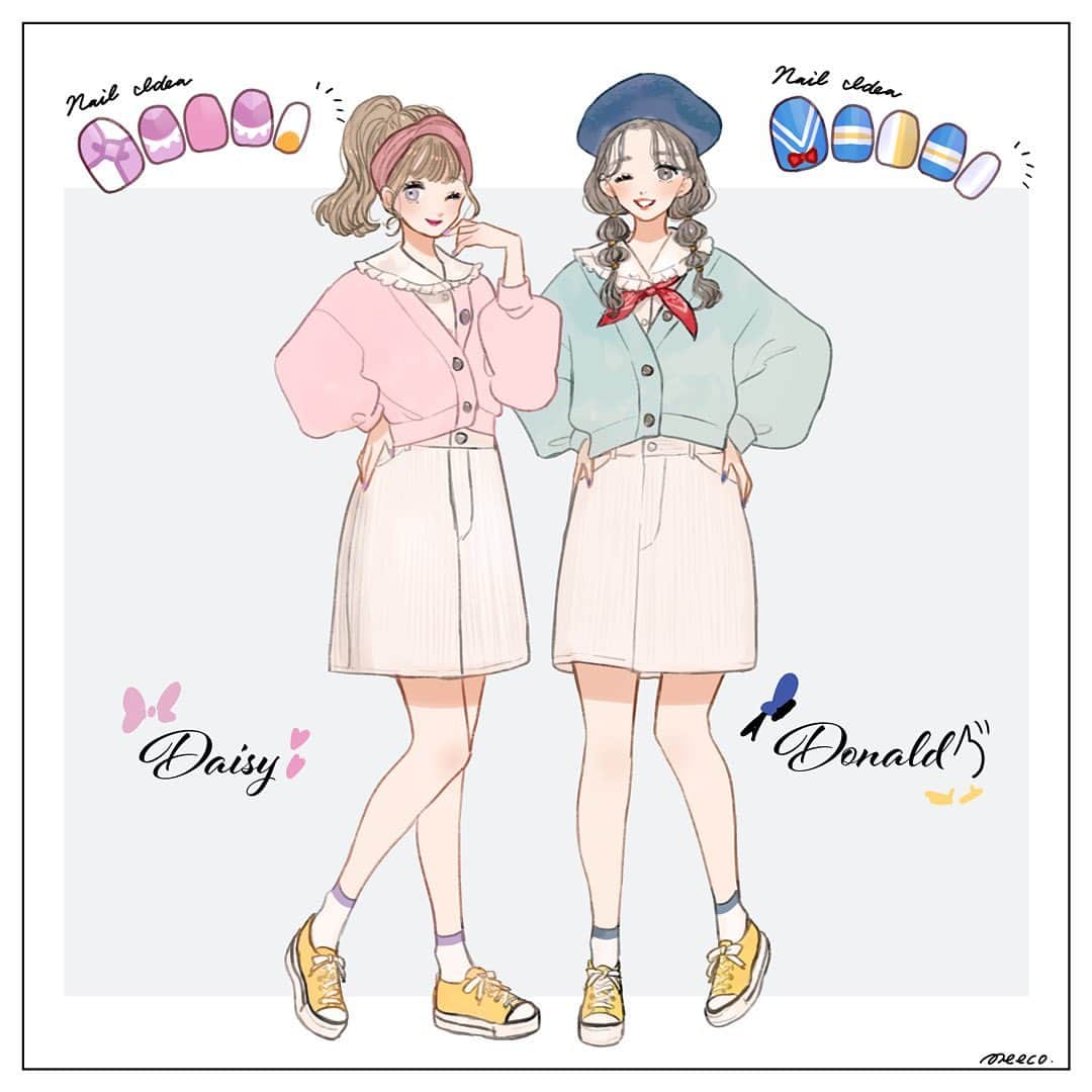 みーこさんのインスタグラム写真 みーこinstagram ドナデジイメージコーデ こちらも質問箱でお声の多かったドナデジの女の子同士のイメージコーデです イラスト ファッション ファッションコーデ ファッション イラスト ドナデジ ドナルド