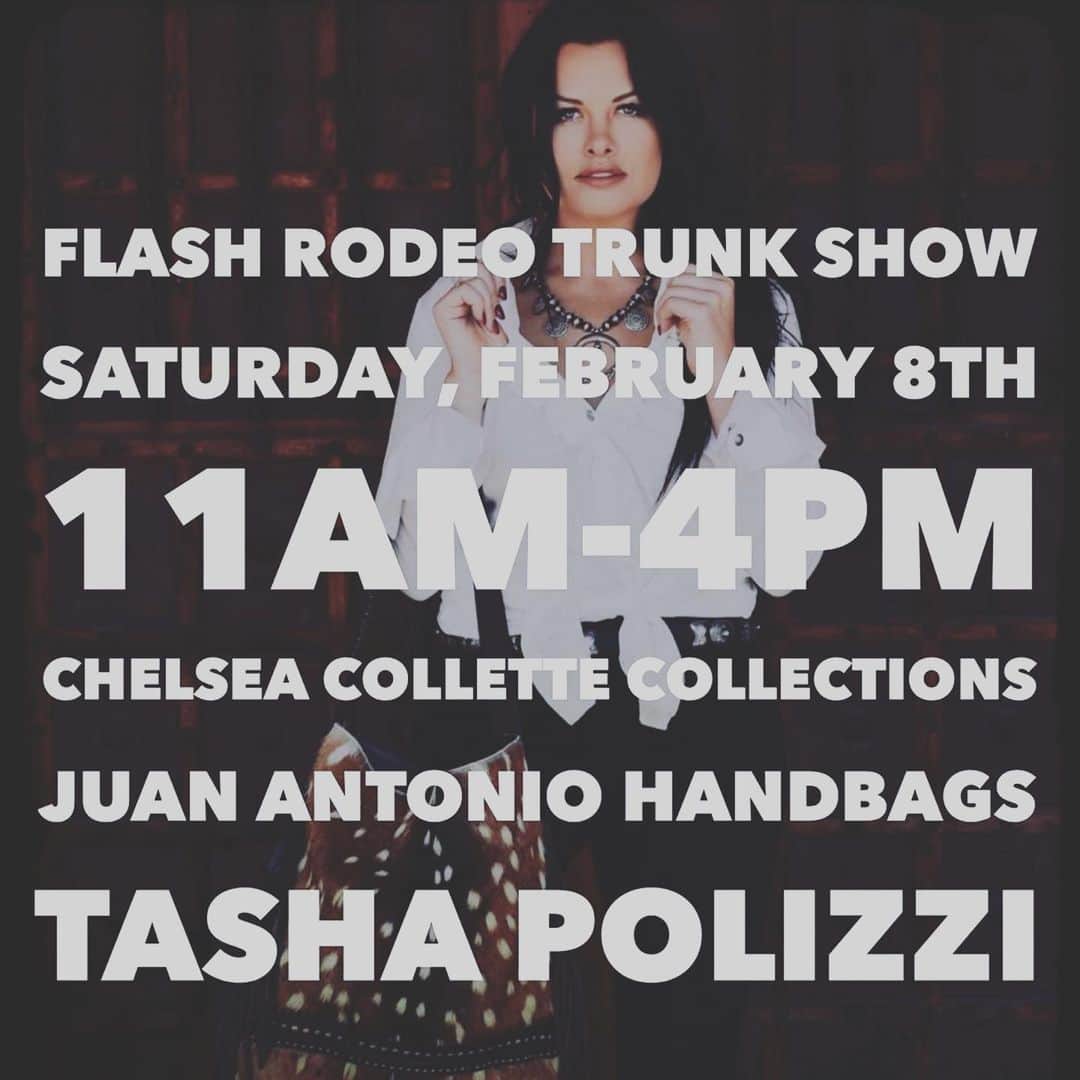 ターシャポリッツィのインスタグラム：「Head on over to @wheelerswesternoutfitters for some fabulous fashion, jewelry, and handbags right now!!!! #Repost @wheelerswesternoutfitters with @get_repost ・・・ 💥Flash Rodeo Trunk Show💥 THIS Saturday, February 8th from 11am-4pm 💥Chelsea Collette Collections 💥Juan Antonio Handbags 💥Tasha Polizzi . Watch our Story for sneak peeks. One day only!」