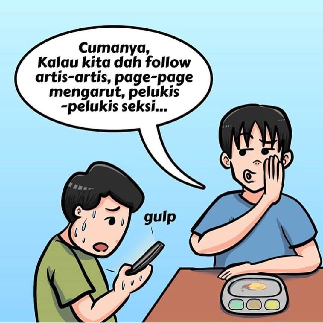 Koleksi Komik Malaysiaさんのインスタグラム写真 - (Koleksi Komik MalaysiaInstagram)「#Repost @katakatatakterkata with @get_repost ・・・ Buka televisyen ada maksiat, ada seksi-seksi. Buka Instagram, ada gelek-gelek. Bukan Facebook, ada  fitnah-fitnah.  Media sosial, tidak selamat lagi untuk diri kita yang mahu menjaga agama kita.  Yang mempunyai kesedaran dakwah, perlu menjadi pelopor menyediakan konten dakwah. Mengajak dan berpesan di media sosial. Video, komik, penulisan, nasyid dan sebagainya.  Adapun diri kita. Tak usah terlalu mengeluh dan mencaci maki kemaksiatan, andai kita sendiri masih menyokong 'mereka' dengan menge'like' komik, video mengarut 'mereka'. Siap follow lagi. 🤦🏻‍♂️ Jom mulakan dengan diri kita. Jom follow page-page yang bermanfaat. Dan unfollow 'mereka' yang selalu mempamerkan kemaksiatan secara terbuka.  #komikdakwah #komiktarbiah #iqomic #nasihatislami #komikstrip #komikmalaysia #comicartists #illustration #muslimscomic #muslimlife #tazkirah  Nak beli komik. Wassap saya dengan tekan link ini Www.wasap.my/60139148014/pilihanKomikDakwah」2月9日 21時29分 - tokkmungg_exclusive