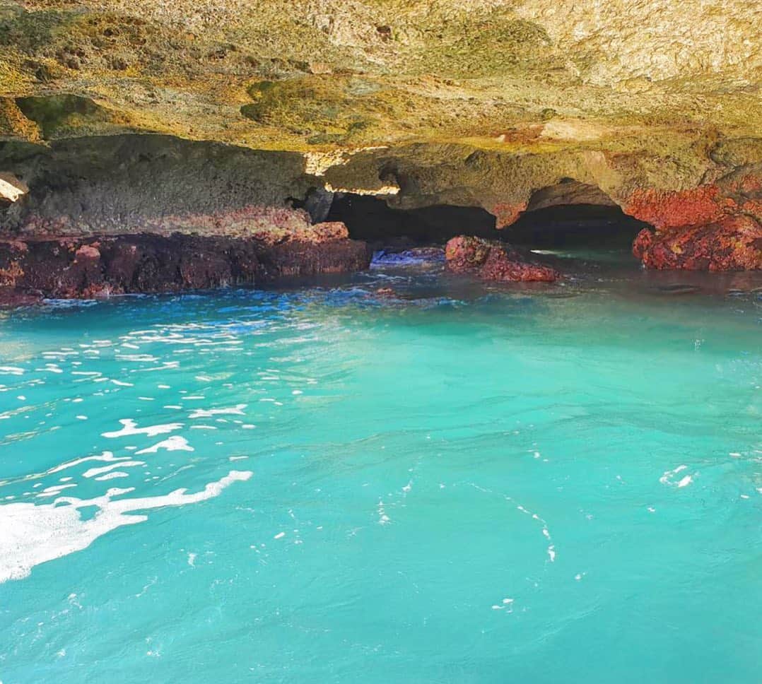 マキ・コニクソンさんのインスタグラム写真 - (マキ・コニクソンInstagram)「マカハの帰りに前から行きたかった”Marmaid Cave”に行って来ました！場所はナナクリ ビーチパークにあります！ カプリ島の青の洞窟を思い出させる神秘的な洞窟で観光客があまりいない秘境とも言える場所！天井から降り注ぐ光によって海面が美しく煌めいている様が”まるで人魚が住む洞窟のよう”ということからその名が付いたそう！波打ち際の穴からそのまま海にダイブする人もいるけど波が高いとかなり危険なのでくれぐれも注意して下さいね！そして岩場で歩きにくいからバランス崩してコケない様にこれまた気を付けて下さい！☝🏼 #ハワイのおすそ分け🤙🏼 #ハワイ版青の洞窟ストーリー見てね！ #洞窟にさす光が神がかってたー。✨✨ #今日は盛り沢山の1日だった！」2月10日 13時55分 - makikonikson