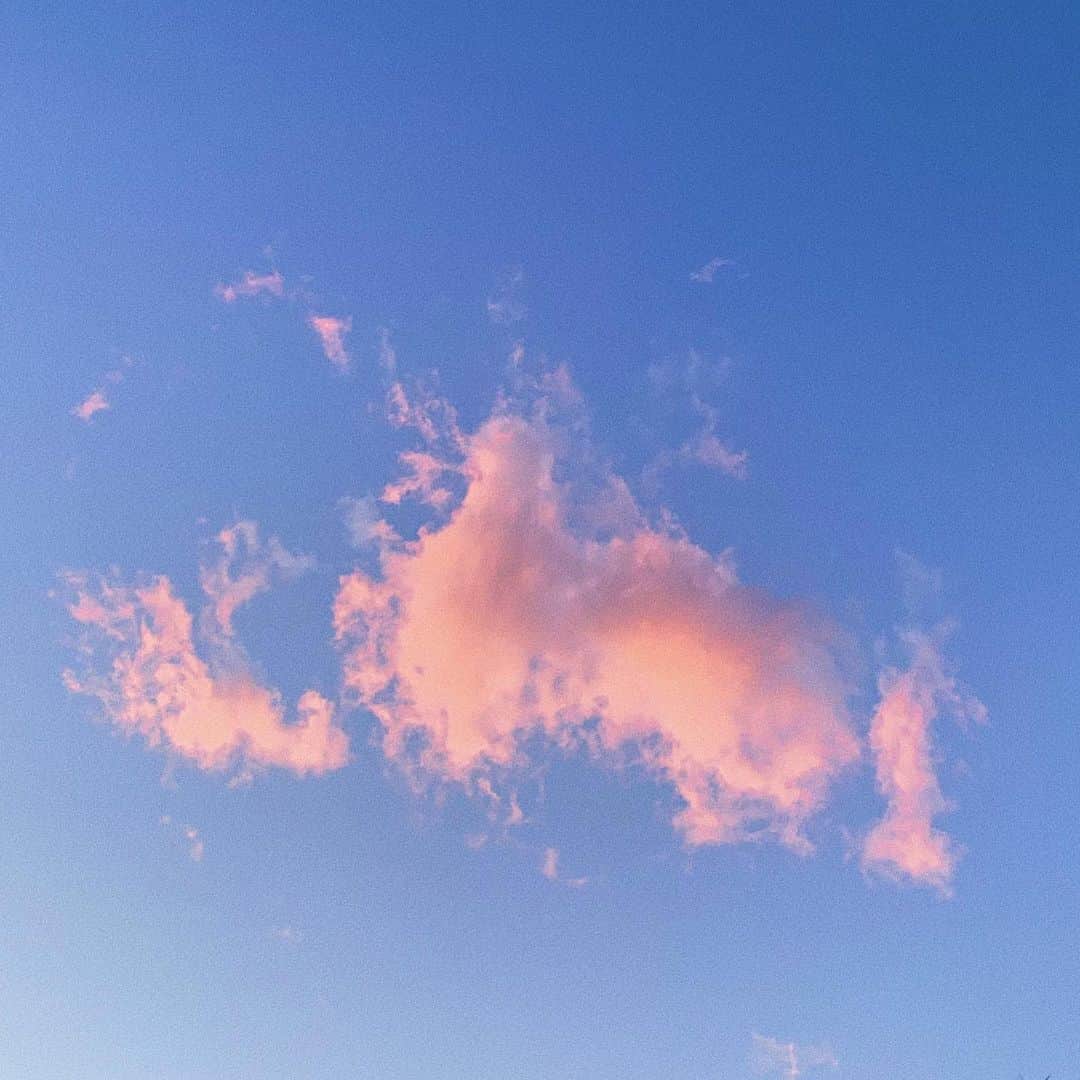 Tattyのインスタグラム：「ふとした時に見た空の 夕日に照らされてpinkな雲🦄💭」