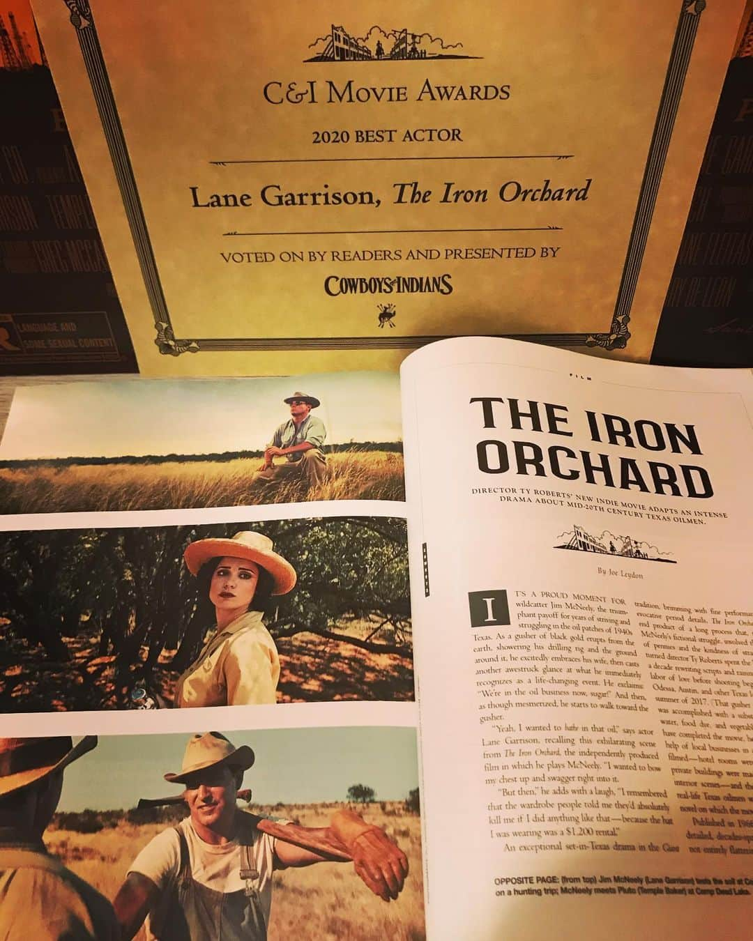 レイン・ギャリソンさんのインスタグラム写真 - (レイン・ギャリソンInstagram)「Thank you @cowboysindiansmagazine for my award for #bestactor for @theironorchardfilm I am beyond proud and humbled!」2月26日 2時16分 - thelanegarrison