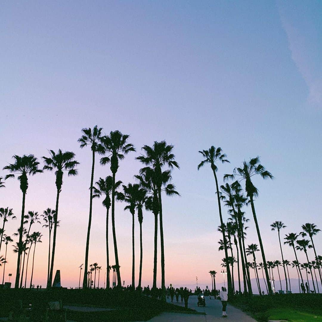 平野千春（時田千春）のインスタグラム：「・ Venice sunset🌴 ・ サンセットすっごくキレイだった💜 もうこの日から1週間😢 ・ ・ ・ #losangeles#LA#venicebeach #ロサンゼルス#ロサンゼルス旅行#ベニスビーチ」