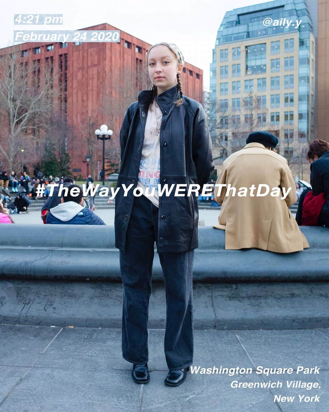 筒井心一のインスタグラム：「@aily.y in #WashingtonSquarePark at 4:21 pm, February 24 2020, #NewYork ﻿ #OutfitOfTheDay = #TheWayYouWEREThatDay #TWYWTD #ShinichiTsutsui」