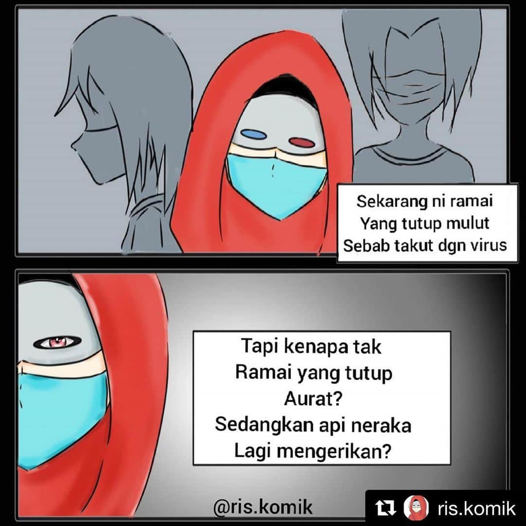 Koleksi Komik Malaysiaさんのインスタグラム写真 - (Koleksi Komik MalaysiaInstagram)「#Repost @ris.komik with @get_repost ・・・ "Wahai Nabi, suruhlah isteri-isterimu dan anak-anak perempuanmu serta perempuan-perempuan yang beriman, supaya melabuhkan pakaiannya bagi menutup seluruh tubuhnya (semasa mereka keluar); cara yang demikian lebih sesuai untuk mereka dikenal (sebagai perempuan yang baik-baik) maka dengan itu mereka tidak diganggu. Dan (ingatlah) Allah adalah Maha Pengampun, lagi Maha Mengasihani." . (QS. Al-Ahzab 33: Ayat 59) . K.3 . Aku ubah warna mata dy... . . . . #komikmuslim #komikmuslimah #komikmalaysia #komikinstagram #komikdigital #koleksikomikmalaysia #gengkomikdigital #gengkomik」2月11日 15時56分 - tokkmungg_exclusive